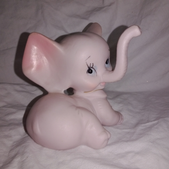 Mid Century Modern MCM Pink Elephant Bisque Porcelain Figurine Kitschy